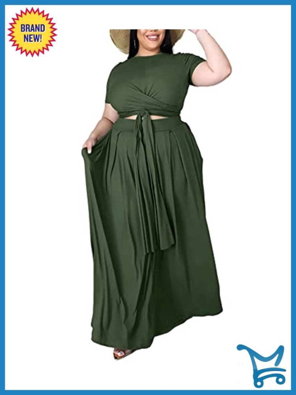 Plus Size 2 Piece Dress Set Crop Top Maxi Skirt Polyester